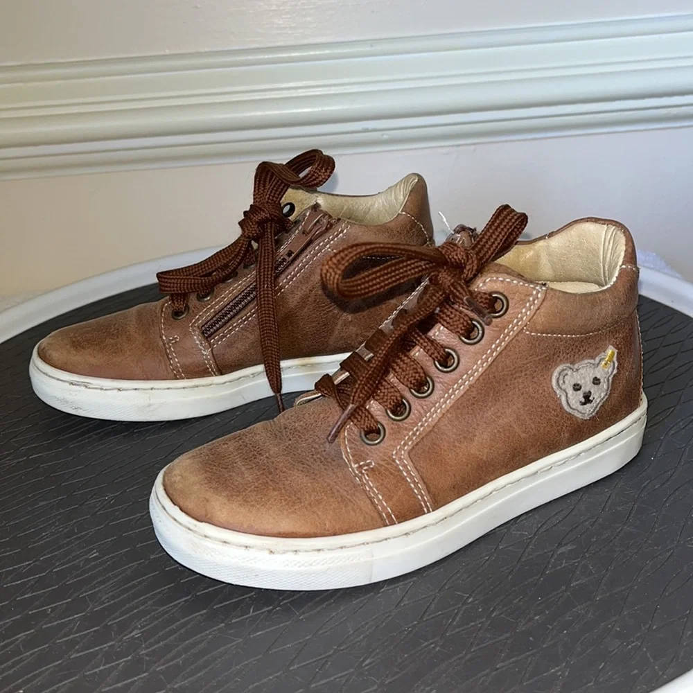 RARE Steiff KNOPF IM OHR Hi Top Leather Sneaker 13/30 Teddy Bear applique Unisex